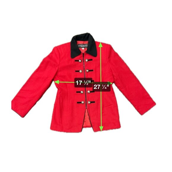 Vintage 90s Harris Wallace Red Black Wool Blend Military Style Jacket Size 8P - Picture 6 of 7